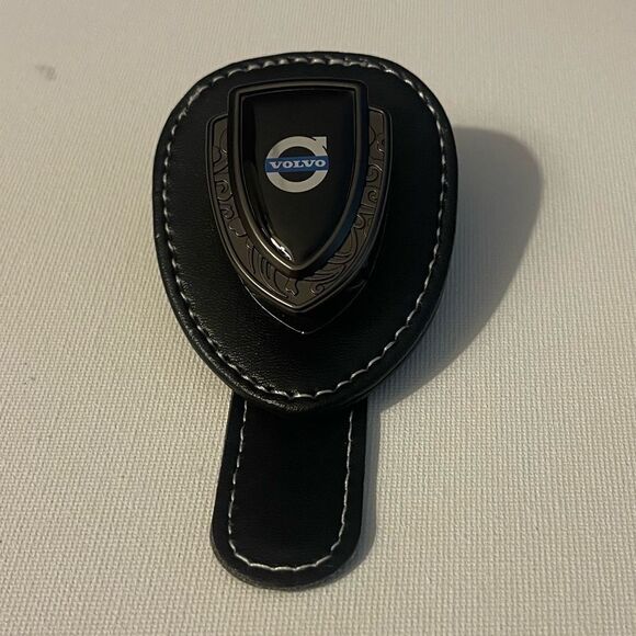 Volvo Logo Sunglass Holder for Car Black PU Leather NWT - Picture 2 of 11